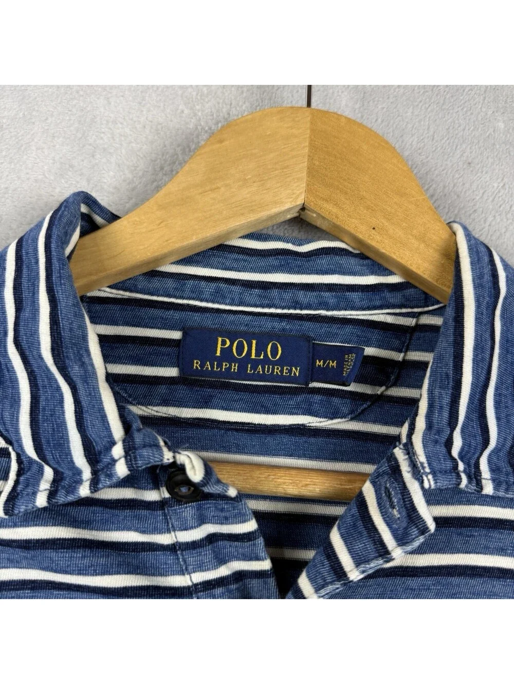 Polo Ralph Lauren Men’s M Blue White Striped Pocket Polo Shirt Cotton Nautical